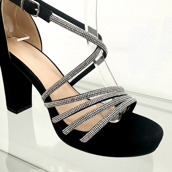 Black/Silver Open Toe Platform Heels - Picture 2 of 4